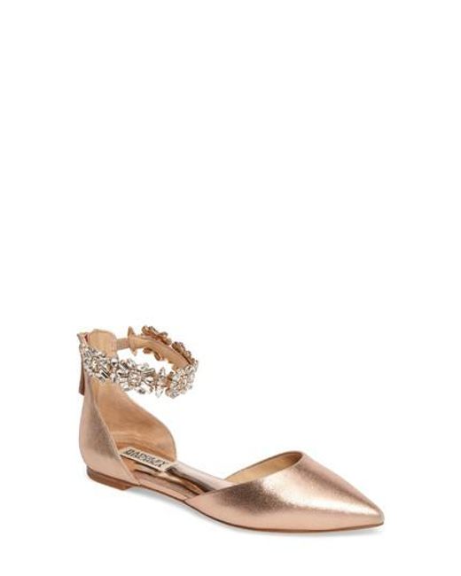 ankle strap pointed toe flat jewel badgley mischka
