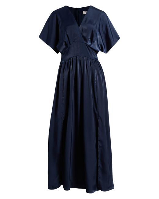 Chelsea28 Blue Dolman Sleeve Satin Midi Dress