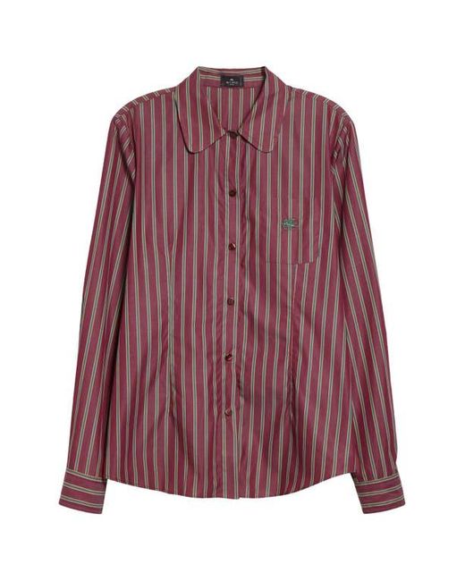 Etro Purple Stripe Cotton Button-Up Shirt