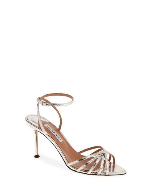 Aquazzura White Tell Me Snakeskin Embossed Sandal