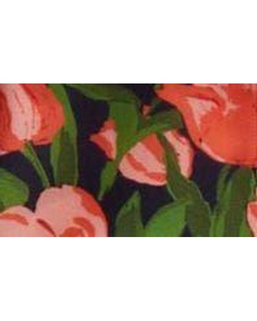 Carolina Herrera Red Tulip Print Silk Organza Belted Shirtdress