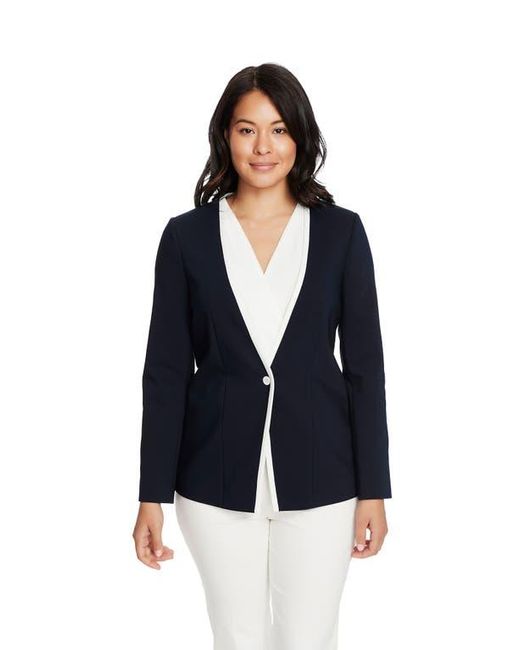 Chaus Blue One-Button Contrast Trim Jacket