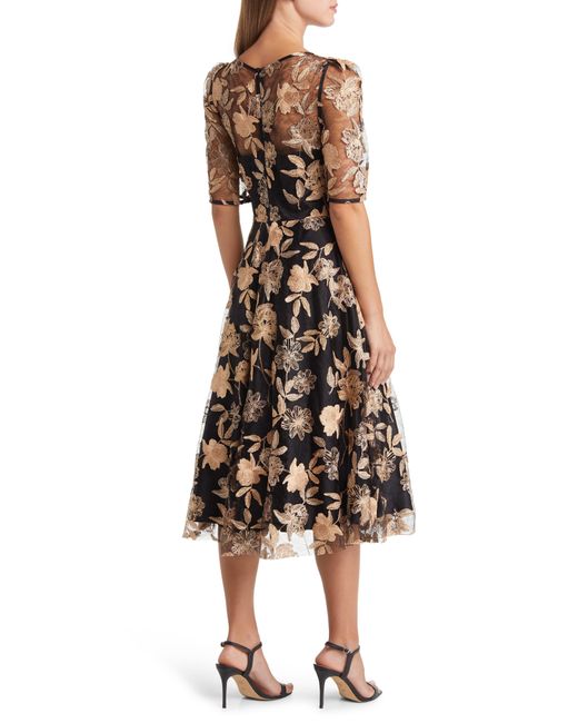 Eliza J Floral Embroidery Midi Cocktail Dress | Lyst