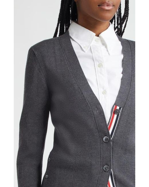Thom Browne Black Pointelle Stitch Wool & Silk Cardigan