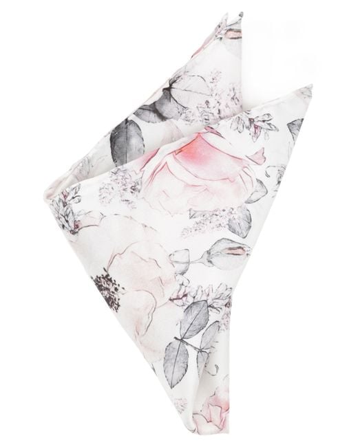 Cufflinks Inc. White Painted Floral Silk Pocket Square for men