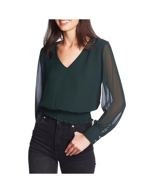 1.STATE Green Smocked Waist Blouse