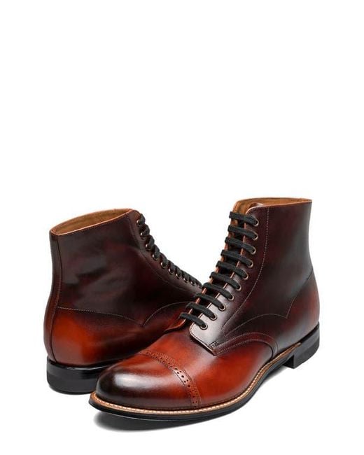 Stacy Adams Brown Madison Cap Toe Lace Up Boot for men