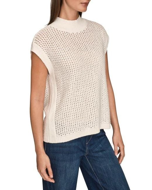 Donna Karan Blue Open Stitch Cap Sleeve Sweater