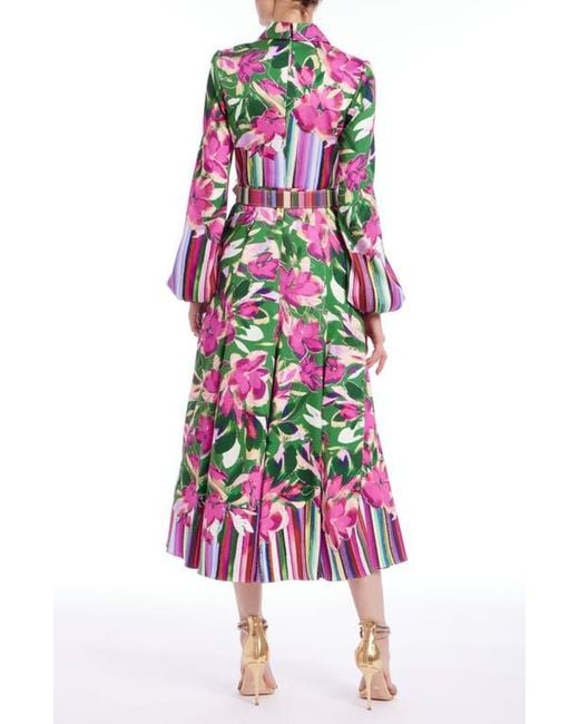 Badgley Mischka Floral & Stripe Print Long Sleeve Cocktail Dress in Purple  | Lyst