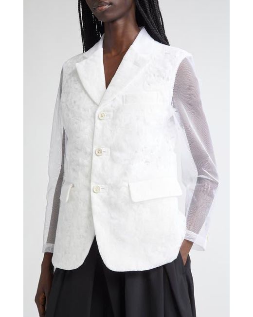 Comme des Garçons White Single Breasted Floral Tulle & Mesh Blazer