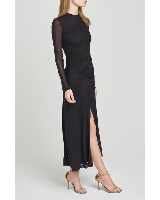 Wayf Selene Ruched Long Sleeve Dress in Black | Lyst