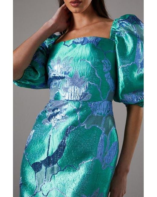 Coast Bubble Sleeve Jacquard Dress in Blue | Lyst