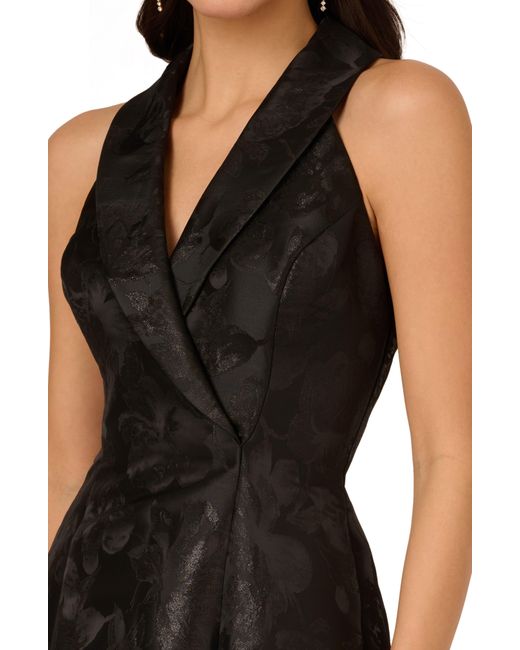 Adrianna Papell Black Metallic Floral Jacquard Sleeveless Fit & Flare Cocktail Dress