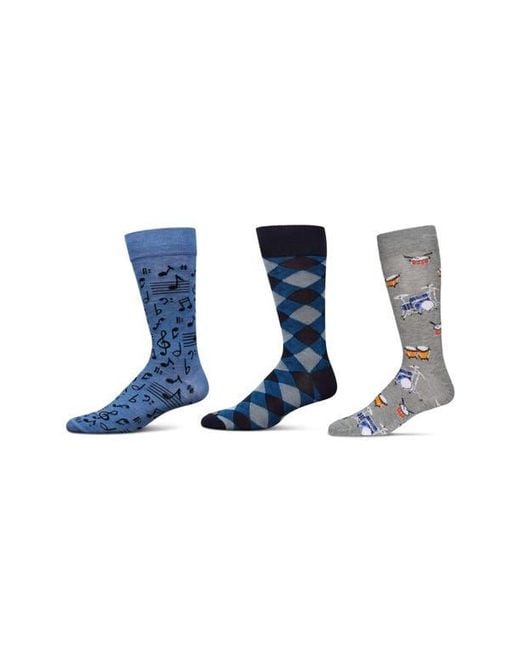 Memoi Blue Hobby Assorted 3-Pack Crew Socks for men