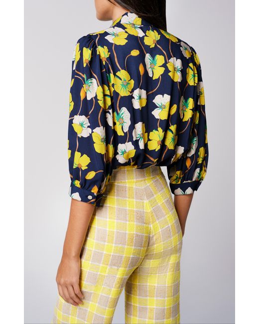 Smythe Yellow Shirred Pocket Floral Button-up Shirt