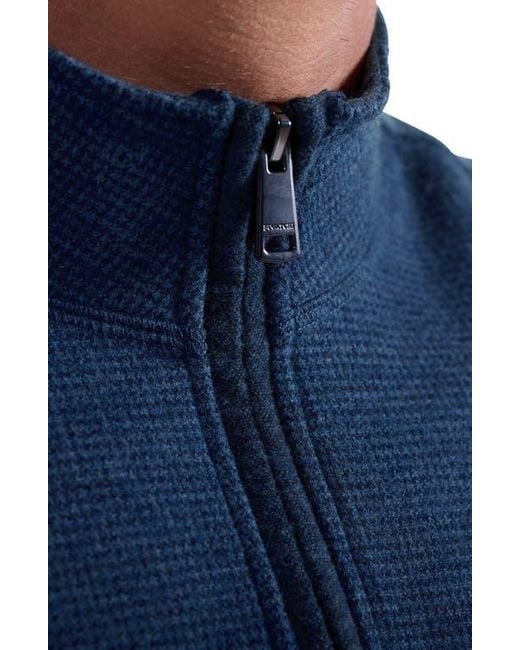 Bugatchi Blue Houndstooth Patern Quarter Zip Top for men