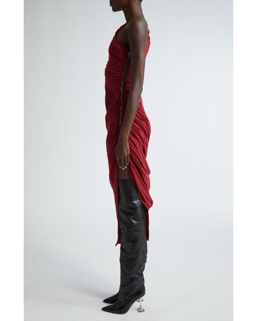 Rick Owens Red Lido Draped One-shoulder Cotton Jersey Gown