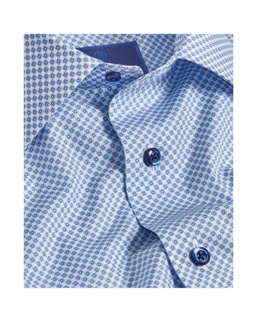 David Donahue Blue Trim Fit Neat Print Dress Shirt for men