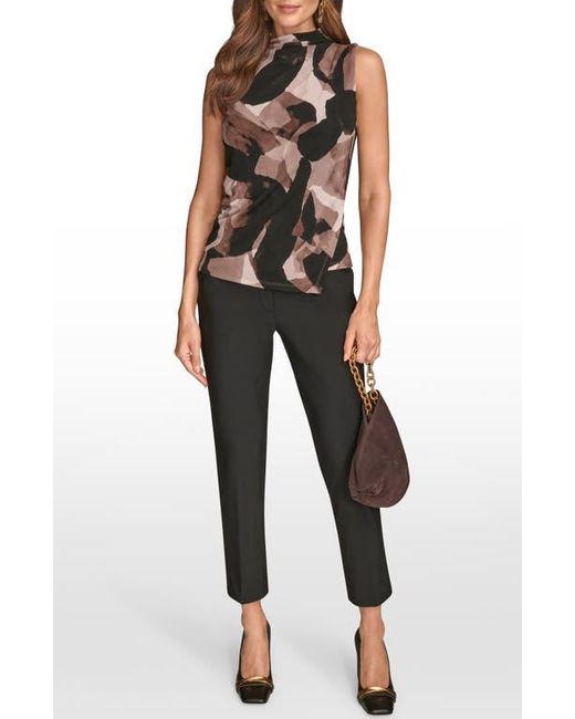 Donna Karan Black Print Mock Neck Sleeveless Top