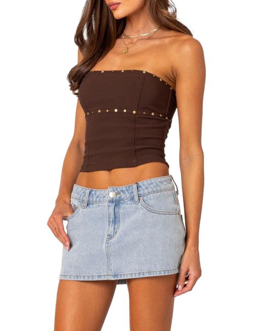 Edikted Blue Darcy Stud Lace Up Crop Corset Top