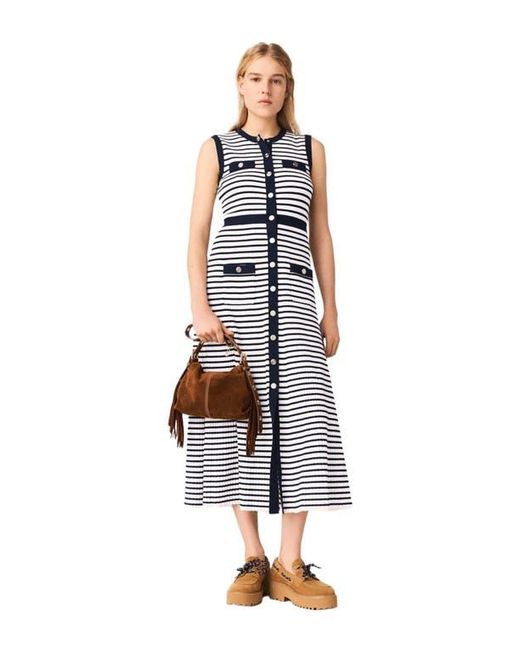 maje white and blue dress Patterned pleated dress