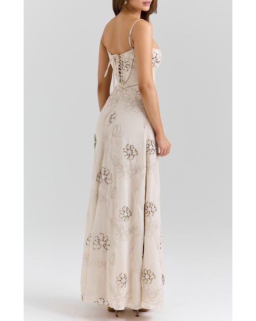 House Of Cb Natural Seren Embellished Georgette Gown