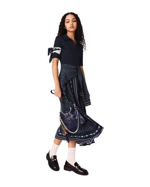 Maje Blue Patterned Mixed-Material Dress