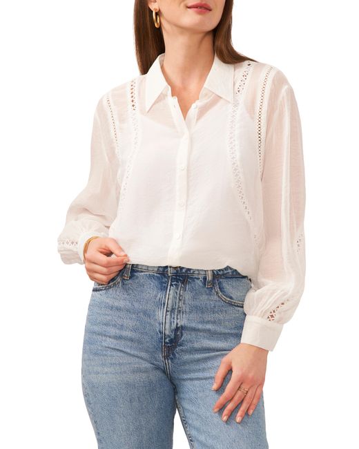 Vince Camuto White Sheer Openwork Detail Button-up Shirt