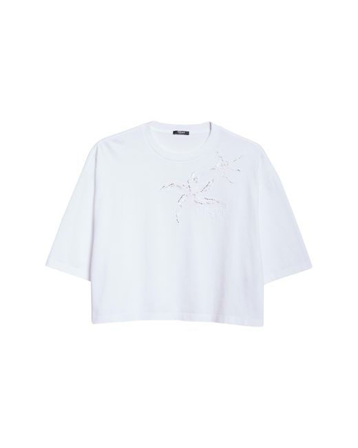 Versace White Starfish Logo Crystal Embellished Crop Cotton T-shirt