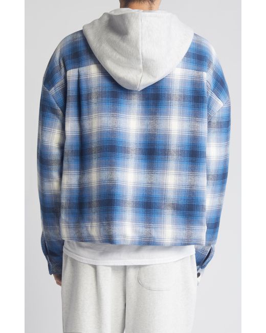 Elwood Blue Oversize Plaid Flannel Hooded Zip Jacket for men