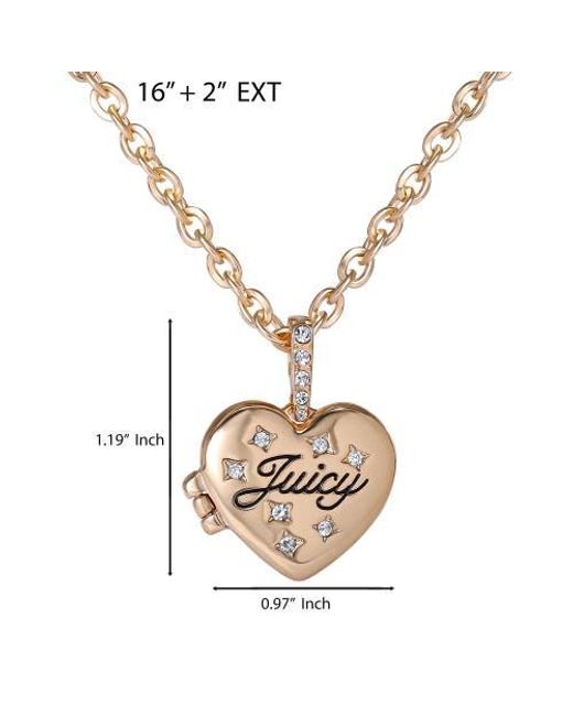 Juicy Couture Metallic Tone Crystal Heart Locket Pendant Necklace