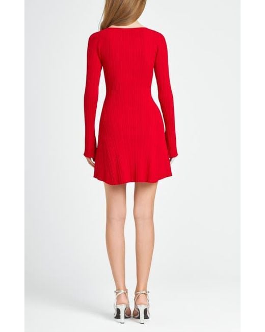 Wayf Red Talk Embellished Bow Long Sleeve Minidress