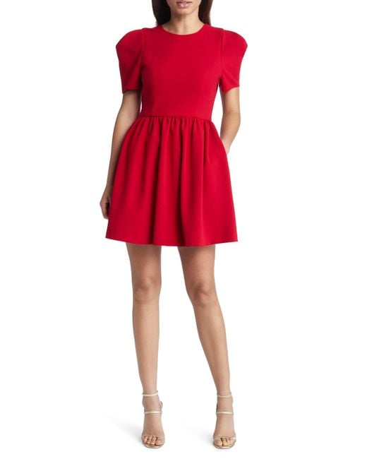 Black Halo Booker Puff Sleeve Minidress in Red | Lyst