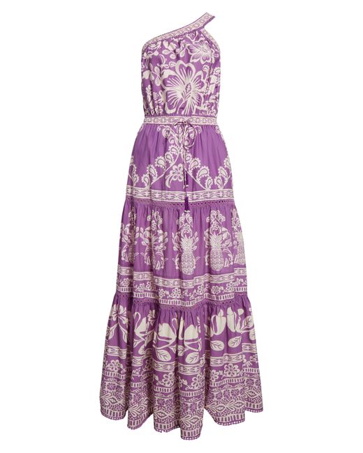 Farm Rio Purple One-shoulder Tiered Cotton Maxi Dress At Nordstrom