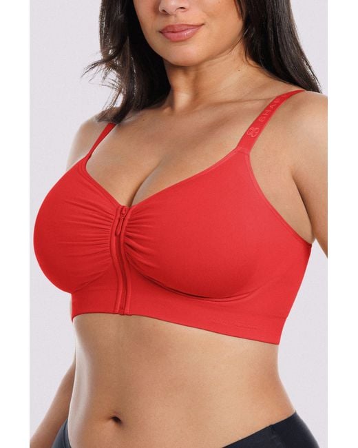 Shapellx Red Skin Flow Seamless Front-Zip Wireless Bra