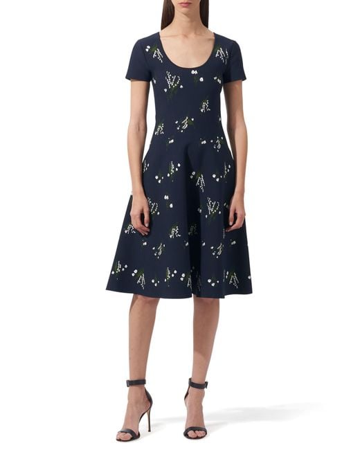 Carolina Herrera Blue Lily Of The Valley Knit Fit & Flare Dress