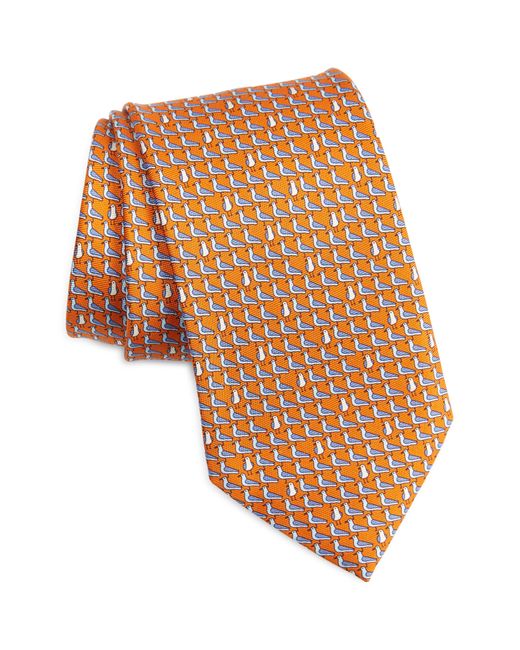 Zegna Orange Quadri Bird Mulberry Silk Tie for men