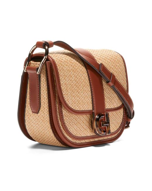 Cole Haan Brown Mini Essentials Straw & Leather Saddle Bag