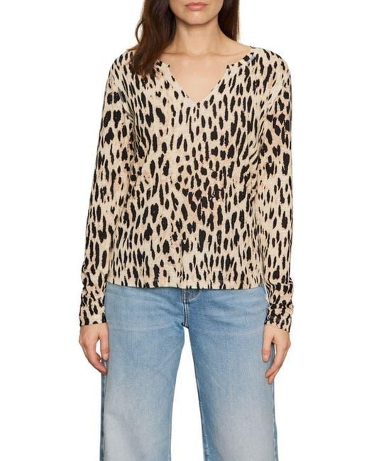 Sanctuary Black Print Split Neck Knit Top