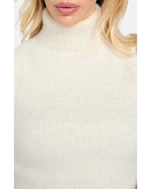 Guess Brown Mei Fuzzy Sleeveless Crop Turtleneck Sweater