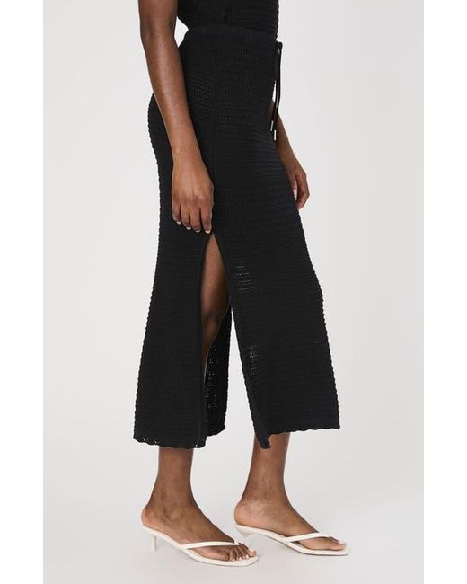 French Connection Black Nellis Mixed Stitch Drawstring Midi Skirt
