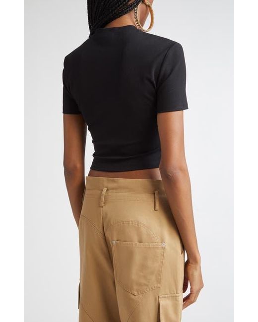 Area Blue Crystal Flower Cutout Crop T-Shirt