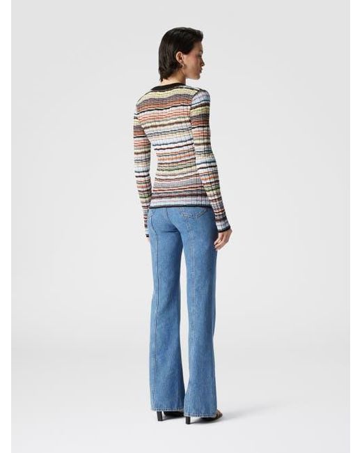 Missoni White Striped Cotton And Viscose Ribbed Cardigan With Contrasting Trim