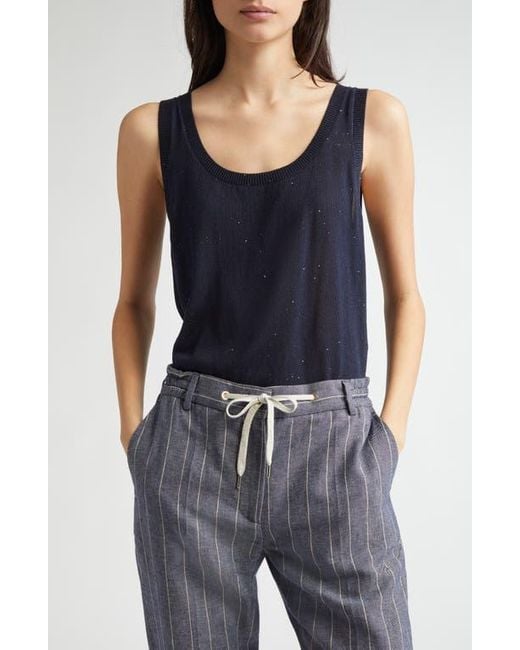 Eleventy Blue Sequin Open Stitch Sweater Tank
