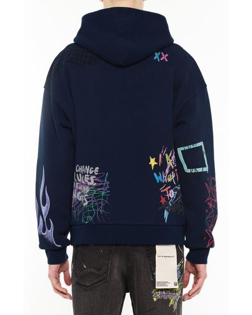 Cult Of Individuality Blue Graphic Hoodie Sweatshirt for men