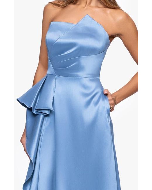 Green Dress Xscape Satin Gown Xscape Evenings Women's Blue Asymmetric  Strapless Stretch Satin Gown