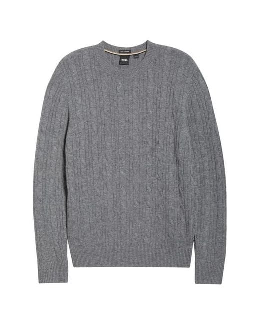 Boss Gray Hetico Cable Stitch Virgin Wool & Cashmere Sweater for men