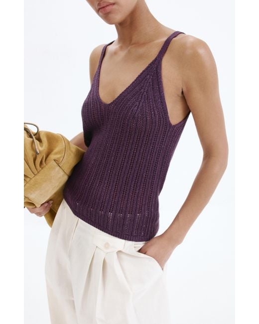 Mango Purple Metallic Openwork Knit Top