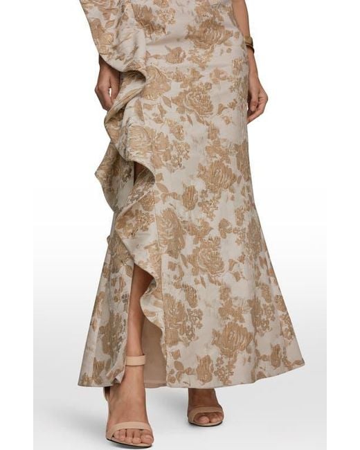 Donna Karan Natural One-Shoulder Cascading Ruffle Gown