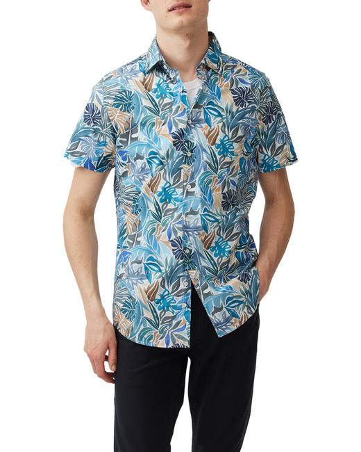 Rodd & Gunn Blue Admiralty Bay Front Print Short Sleeve Cotton Button-up Shirt for men